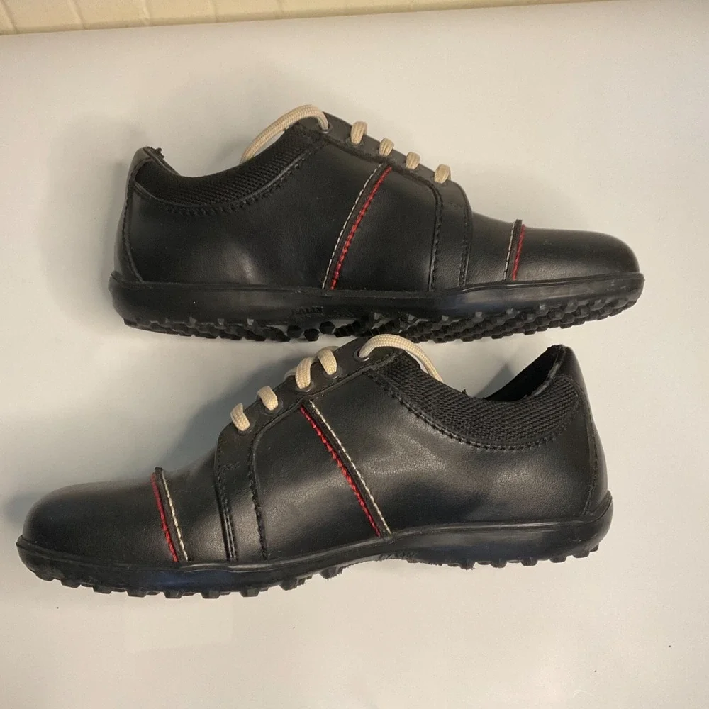 Bally Golf Shoes Shoes 27902 Black Leather Red/White Stitching‎ Women's 7.5